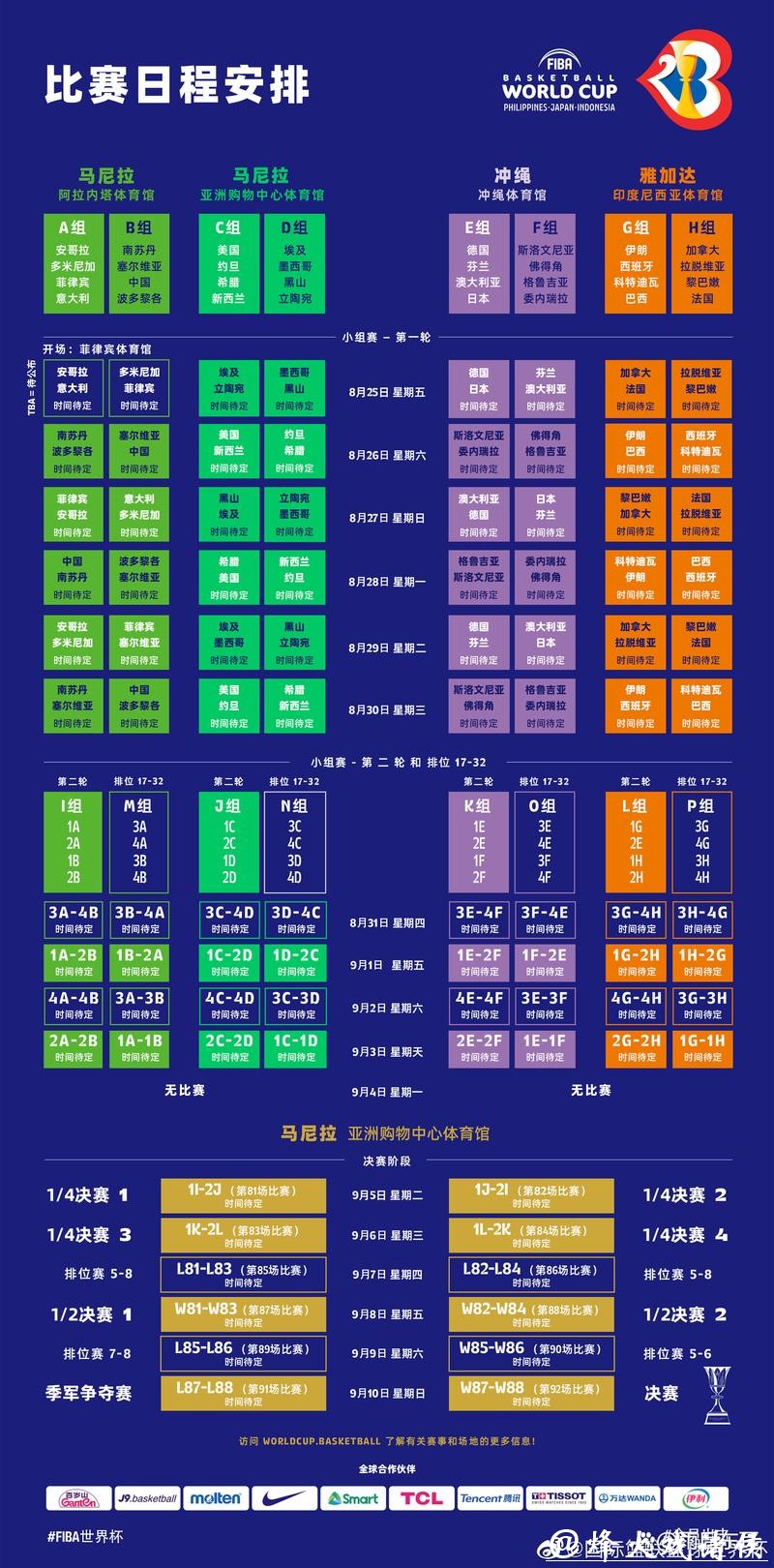 2023世界杯详细比赛日程安排表 2023世界杯详细比赛日程安排表